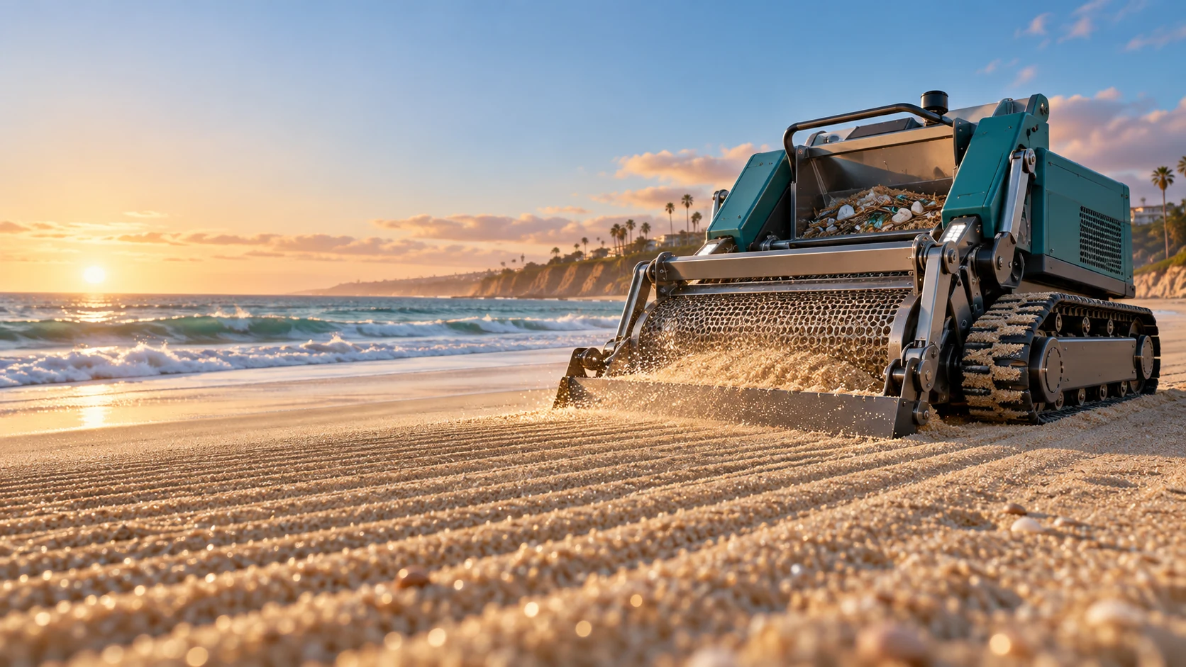 Beach cleaning concept on the California coast